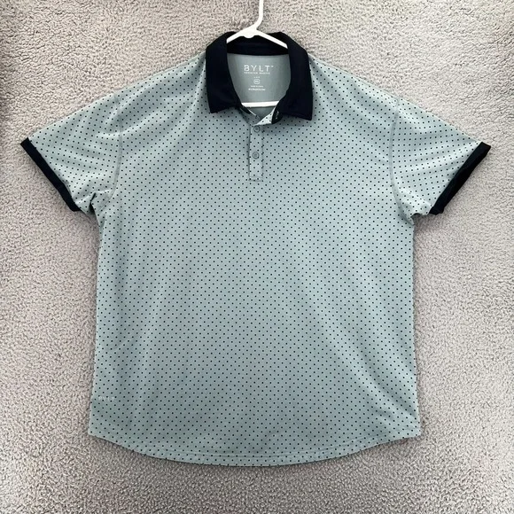 BYLT Polo Shirt Mens Size 2XL Gray Polka Dot Golf Casual Short Sleeve Stretch - Picture 1 of 16
